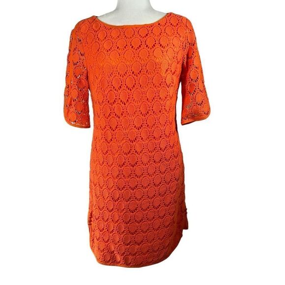 Trina Turk Crochet Orange overlay Shift Dress Size 8 Spring Summer women’s Mediu - Picture 2 of 14